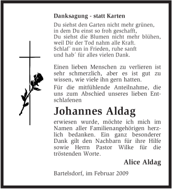 Traueranzeige von Johannes Aldag von KREISZEITUNG SYKE