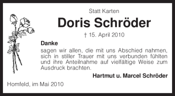 Traueranzeige von Doris Schröder von KREISZEITUNG SYKE