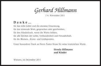 Traueranzeige von Gerhard Hillmann von KREISZEITUNG SYKE