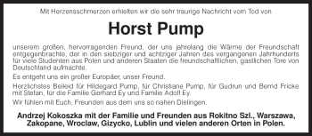 Traueranzeige von Horst Pump von KREISZEITUNG SYKE