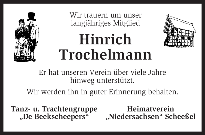  Traueranzeige für Hinrich Trochelmann vom 18.05.2009 aus KREISZEITUNG SYKE