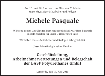 Traueranzeige von Michele Pasquale von KRZ