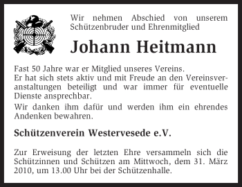 Traueranzeige von Johann Heitmann von KREISZEITUNG SYKE