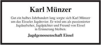 Traueranzeige von Karl Münzer von KREISZEITUNG SYKE