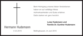 Traueranzeige von Hermann Hudemann von KREISZEITUNG SYKE