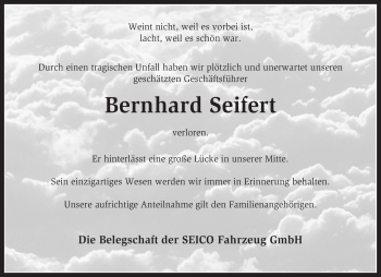 Traueranzeige von Bernhard Seifert von KREISZEITUNG SYKE