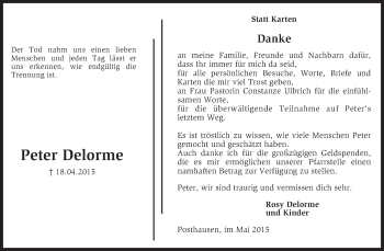 Traueranzeige von Peter Delorme von KRZ