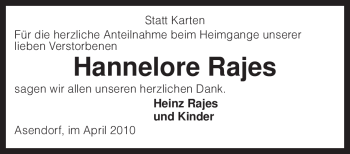 Traueranzeige von Hannelore Rajes von KREISZEITUNG SYKE