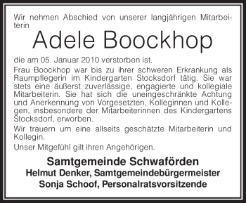 Traueranzeige von Adele Boockhop von KREISZEITUNG SYKE