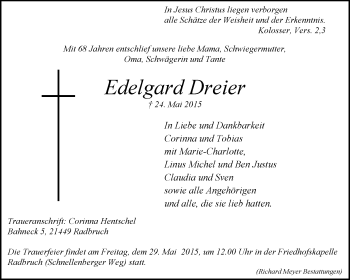 Traueranzeige von Edelgard Dreier von KRZ