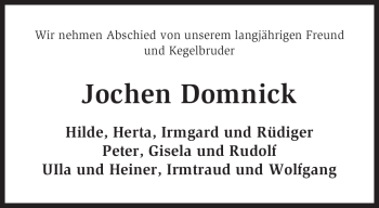 Traueranzeige von Jochen Domnick von KREISZEITUNG SYKE