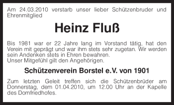 Traueranzeige von Heinz Fluß von KREISZEITUNG SYKE