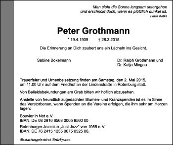 Traueranzeige von Peter Grothmann von KRZ