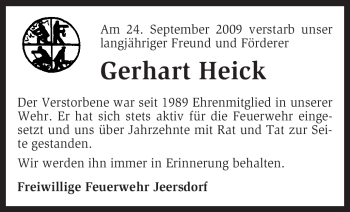 Traueranzeige von Gerhart Heick von KREISZEITUNG SYKE