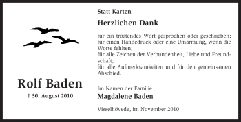 Traueranzeige von Rolf Baden von KREISZEITUNG SYKE