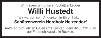 Traueranzeige von Willi Hustedt von KREISZEITUNG SYKE