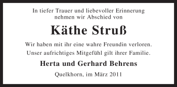 Traueranzeige von Käthe Struß von KREISZEITUNG SYKE