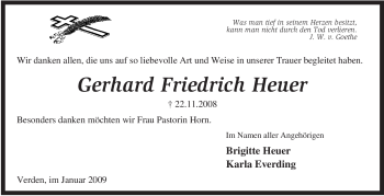 Traueranzeige von Gerhard Friedrich Heuer von KREISZEITUNG SYKE