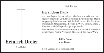 Traueranzeige von Heinrich Dreier von KREISZEITUNG SYKE