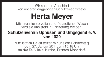 Traueranzeige von Herta Meyer von KREISZEITUNG SYKE