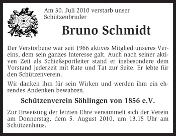 Traueranzeige von Bruno Schmidt von KREISZEITUNG SYKE