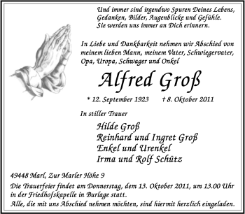 Traueranzeige von Alfred Groß von KREISZEITUNG SYKE