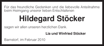 Traueranzeige von Hildegard Stöcker von KREISZEITUNG SYKE