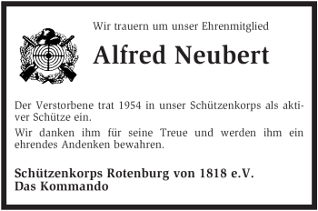 Traueranzeige von Alfred Neubert von KREISZEITUNG SYKE