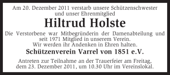 Traueranzeige von Hiltrud Holste von KREISZEITUNG SYKE