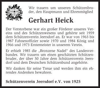 Traueranzeige von Gerhart Heick von KREISZEITUNG SYKE