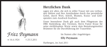 Traueranzeige von Fritz Peymann von KREISZEITUNG SYKE