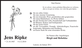 Traueranzeige von Jens Ripke von KREISZEITUNG SYKE