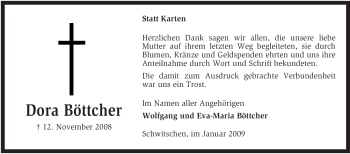 Traueranzeige von Dora Böttcher von KREISZEITUNG SYKE