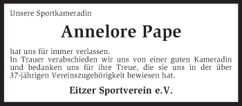 Traueranzeige von Annelore Pape von KRZ