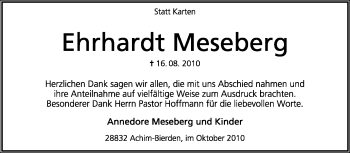 Traueranzeige von Ehrhardt Meseberg von KREISZEITUNG SYKE