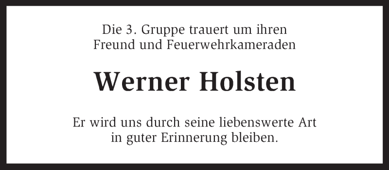  Traueranzeige für Werner Holsten vom 13.05.2015 aus KRZ