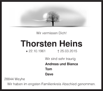 Traueranzeige von Thorsten Heins von KRZ