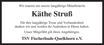 Traueranzeige von Käthe Struß von KREISZEITUNG SYKE