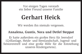 Traueranzeige von Gerhart Heick von KREISZEITUNG SYKE