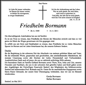 Traueranzeige von Friedhelm Bormann von KREISZEITUNG SYKE