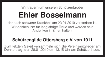 Traueranzeige von Ehler Bosselmann von KREISZEITUNG SYKE