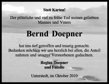 Traueranzeige von Bernd Doepner von KREISZEITUNG SYKE