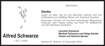 Traueranzeige von Alfred Schwarze von KREISZEITUNG SYKE