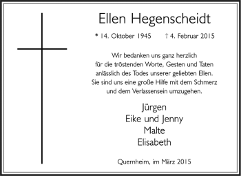 Traueranzeige von Ellen Hegenscheidt von KRZ