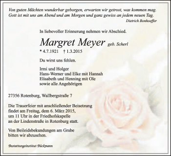 Traueranzeige von Margret Meyer von KRZ