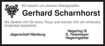 Traueranzeige von Gerhard Scharnhorst von KREISZEITUNG SYKE