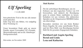 Traueranzeige von Ulf Sperling von KREISZEITUNG SYKE