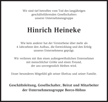 Traueranzeige von Hinrich Heineke von KREISZEITUNG SYKE