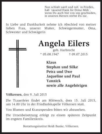 Traueranzeige von Angela Eilers von KRZ