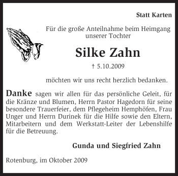 Traueranzeige von Silke Zahn von KREISZEITUNG SYKE